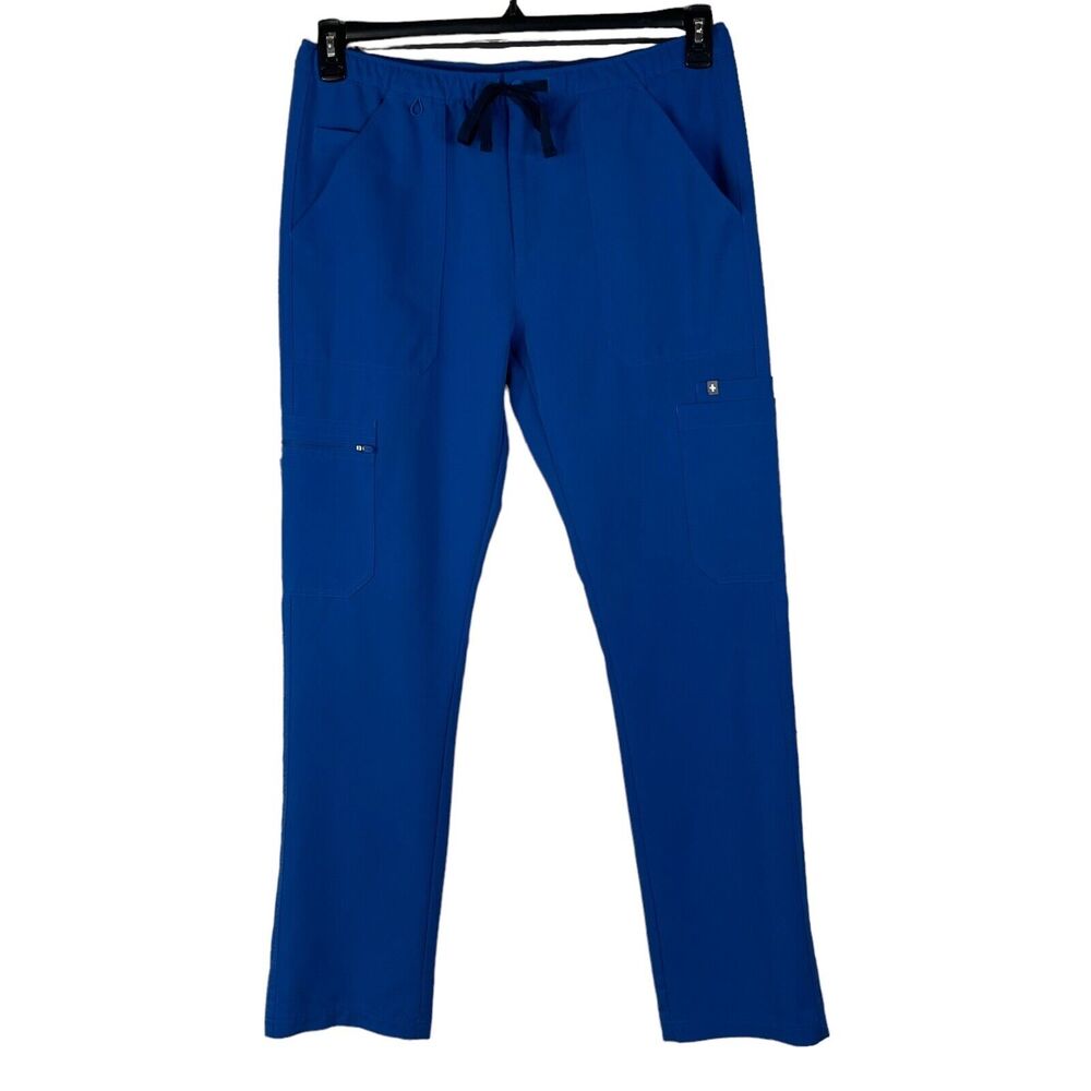 Figs Technical Collection Large Scrubs Pants Elastic Waist Pockets Straight Blue